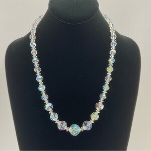 Aurora Borealis Clear Crystal Necklace, 21 3/4" Long, Graduated, MCM
